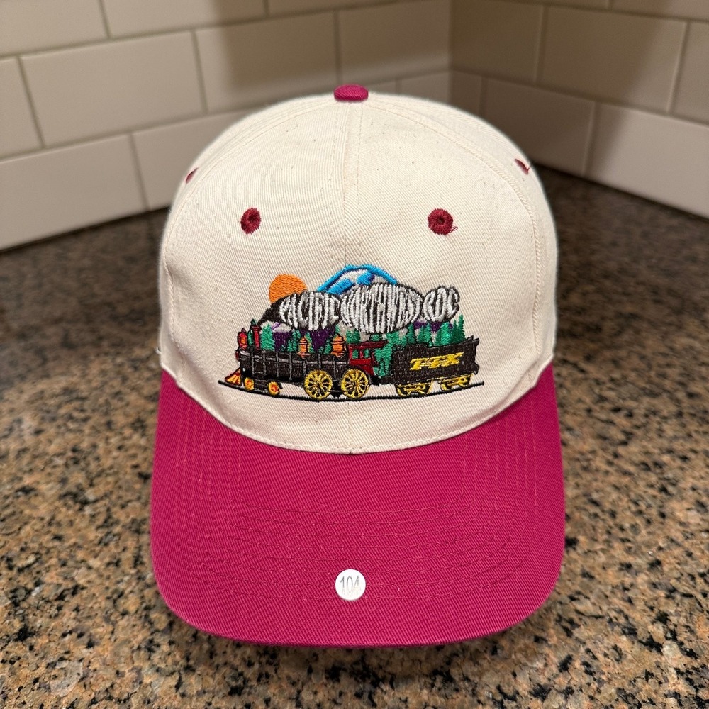 KC Pacific Northwest RDC Train Baseball Cap Adjustable O/S Cream Maroon Hat